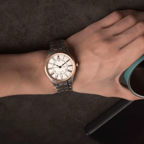 Мъжки ръчен часовник с автоматичен механизъм - корпус от Стомана - Стоманена верижка - цвят Бял Розово Злато