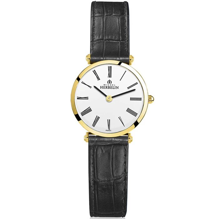 Дамски ръчен часовник с кварцов механизъм - корпус от Стомана - Естествена кожа - цвят Бял Черен
