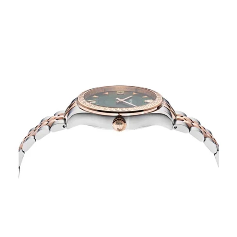 Дамски ръчен часовник с кварцов механизъм - корпус от Стомана - Стоманена верижка - цвят Зелен Розово Злато