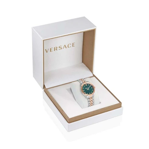 Дамски ръчен часовник с кварцов механизъм - корпус от Стомана - Стоманена верижка - цвят Зелен Розово Злато