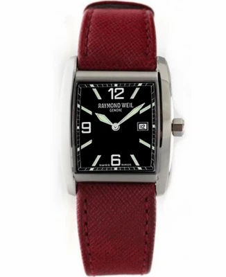 Мъжки ръчен часовник с кварцов механизъм - корпус от Стомана - Естествена кожа - цвят Черен Червен