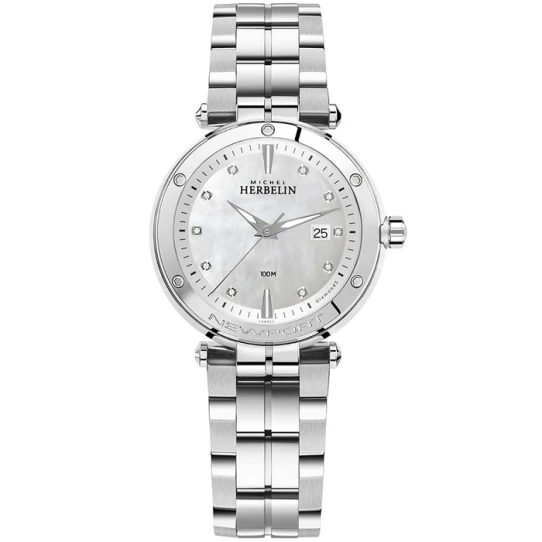 Дамски ръчен часовник с кварцов механизъм - корпус от Стомана - Стоманена верижка - цвят Седеф Сив