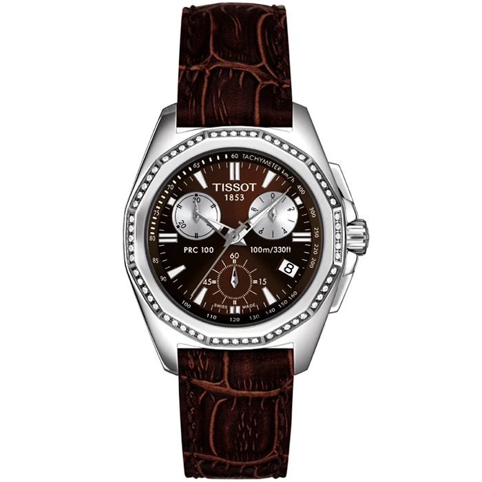 Дамски ръчен часовник с кварцов механизъм - корпус от Стомана - Естествена кожа - цвят Кафяв Кафяв