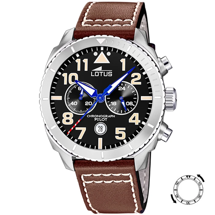 Мъжки ръчен часовник с кварцов механизъм - корпус от Стомана - Естествена кожа - цвят Черен Кафяв