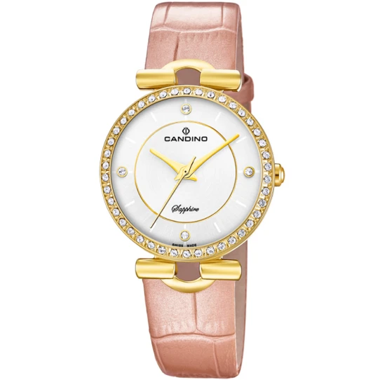 Дамски ръчен часовник с кварцов механизъм - корпус от Стомана - Естествена кожа - цвят Бял Розов