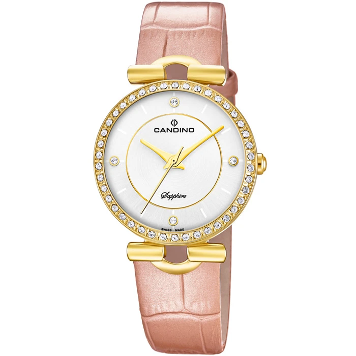 Дамски ръчен часовник с кварцов механизъм - корпус от Стомана - Естествена кожа - цвят Бял Розов