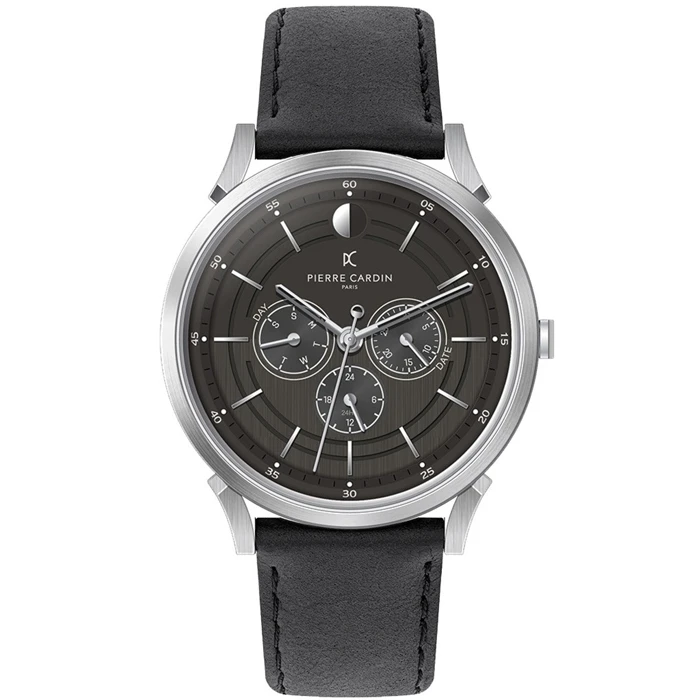 Мъжки ръчен часовник с кварцов механизъм - корпус от Стомана - Естествена кожа - цвят Черен Черен