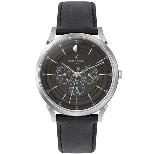 Мъжки ръчен часовник с кварцов механизъм - корпус от Стомана - Естествена кожа - цвят Черен Черен