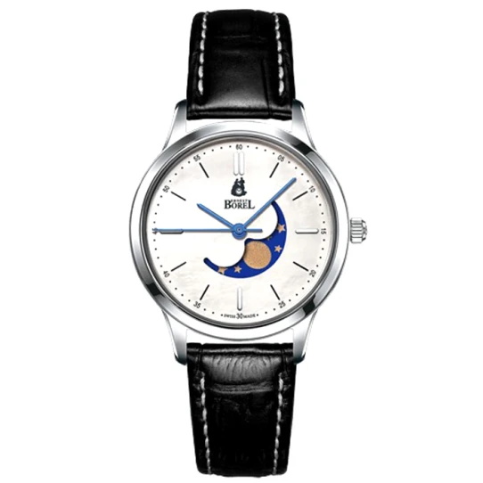 Дамски ръчен часовник с кварцов механизъм - корпус от Стомана - Естествена кожа - цвят Бял Черен