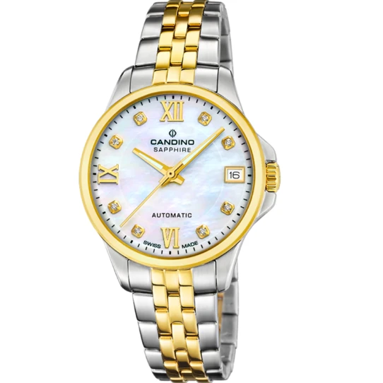 Дамски ръчен часовник с автоматичен механизъм - корпус от Стомана - Стоманена верижка - цвят Седеф