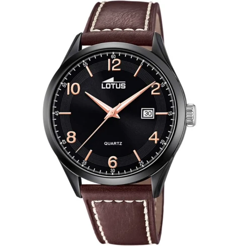 Мъжки ръчен часовник с кварцов механизъм - корпус от Стомана - Естествена кожа - цвят Черен Кафяв