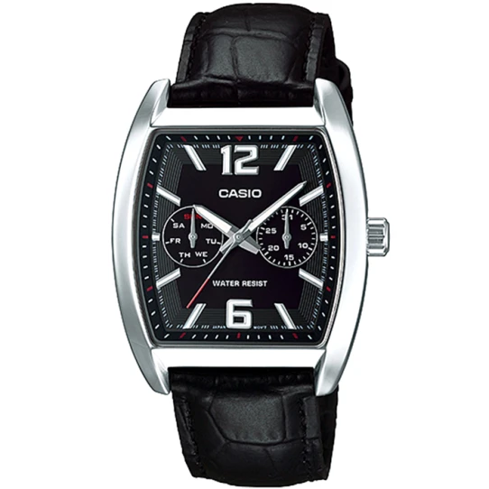 Мъжки ръчен часовник с кварцов механизъм - корпус от Стомана - Естествена кожа - цвят Черен Черен