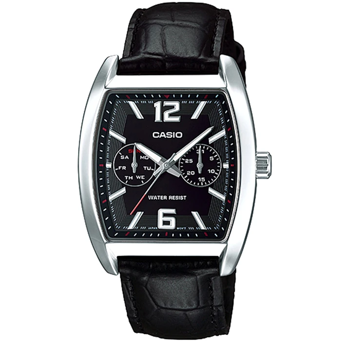 Мъжки ръчен часовник с кварцов механизъм - корпус от Стомана - Естествена кожа - цвят Черен Черен