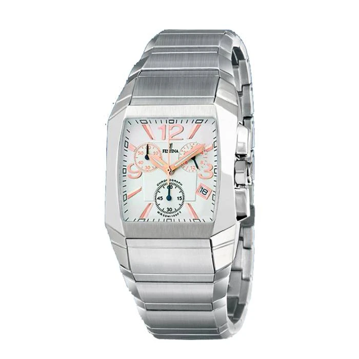 Мъжки ръчен часовник с кварцов механизъм - корпус от Стомана - Стоманена верижка - цвят Бял