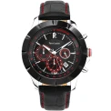 Мъжки ръчен часовник с кварцов механизъм - корпус от Стомана - Естествена кожа - цвят Черен Червен