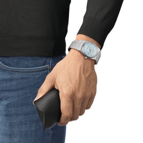 Мъжки ръчен часовник с автоматичен механизъм - корпус от Стомана - Стоманена верижка - цвят Син Сив