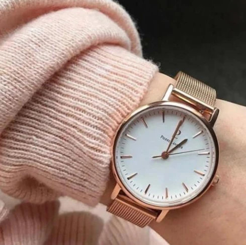 Дамски ръчен часовник с кварцов механизъм - корпус от Стомана - Меш - цвят Седеф Розово Злато