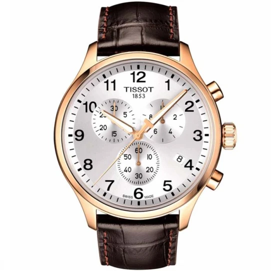 Tissot T116.617.36.037.00 Chrono XL - Мъжки ръчен часовник с кварцов механизъм - корпус от Стомана - Естествена кожа - цвят Сребрист Кафяв