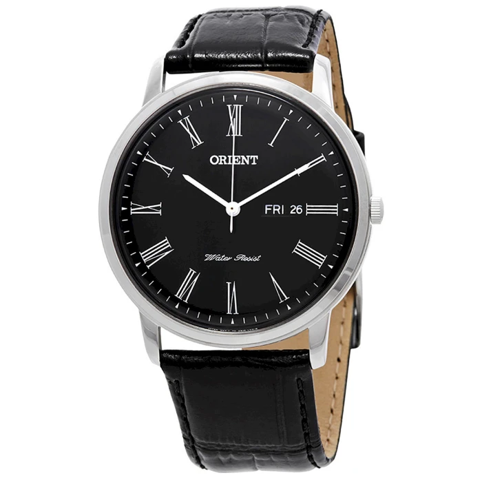 Мъжки ръчен часовник с кварцов механизъм - корпус от Стомана - Естествена кожа - цвят Черен Черен