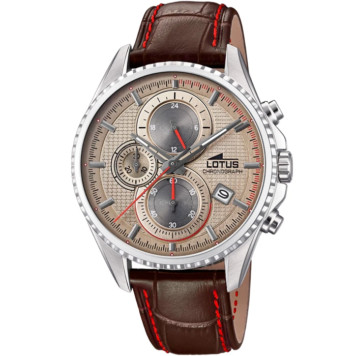 Мъжки ръчен часовник с кварцов механизъм - корпус от Стомана - Естествена кожа - цвят Бежов Червен