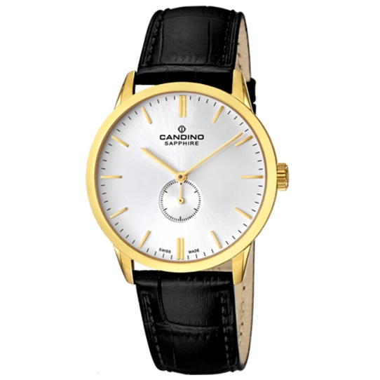 Мъжки ръчен часовник с кварцов механизъм - корпус от Стомана - Естествена кожа - цвят Сребрист Черен