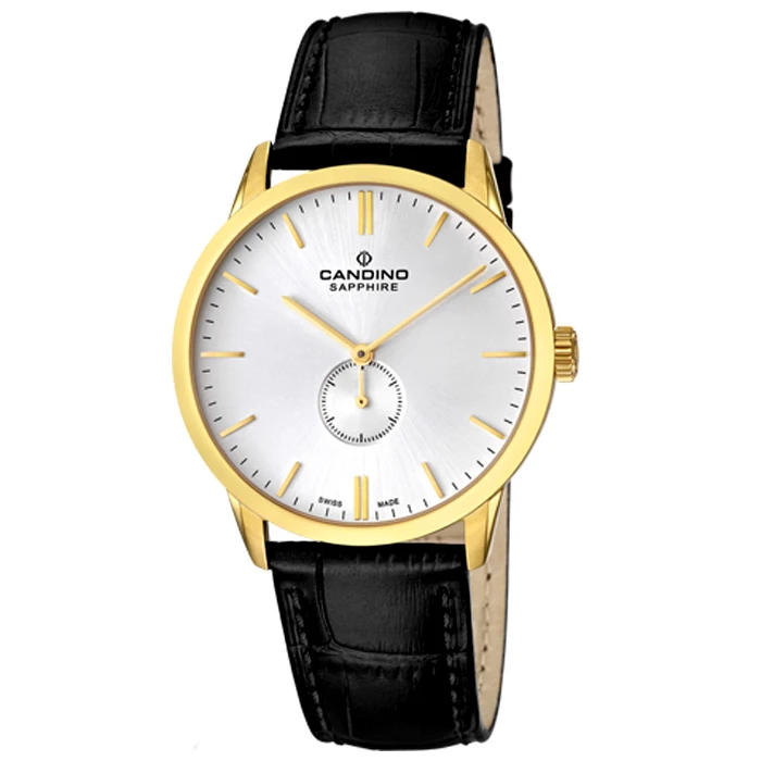 Мъжки ръчен часовник с кварцов механизъм - корпус от Стомана - Естествена кожа - цвят Сребрист Черен