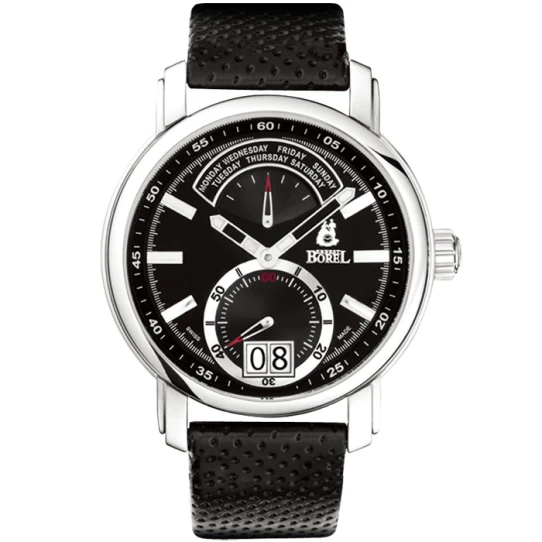 Мъжки ръчен часовник с кварцов механизъм - корпус от Стомана - Естествена кожа - цвят Черен Черен