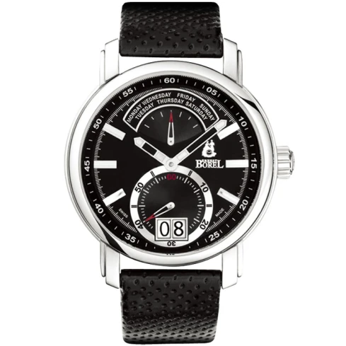 Мъжки ръчен часовник с кварцов механизъм - корпус от Стомана - Естествена кожа - цвят Черен Черен