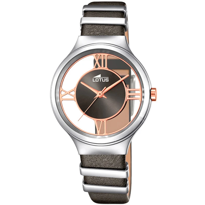 Дамски ръчен часовник с кварцов механизъм - корпус от Стомана - Естествена кожа - цвят Черен Черен