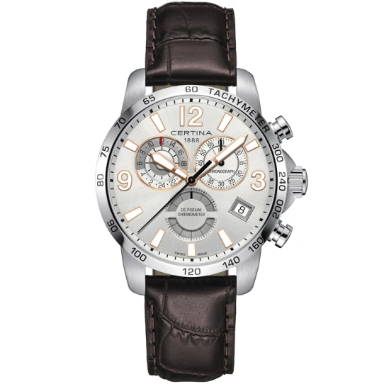 Мъжки ръчен часовник с кварцов механизъм - корпус от Стомана - Естествена кожа - цвят Сребрист Кафяв