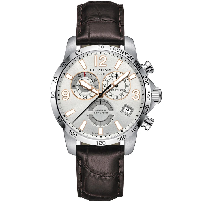 Мъжки ръчен часовник с кварцов механизъм - корпус от Стомана - Естествена кожа - цвят Сребрист Кафяв