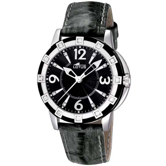 Дамски ръчен часовник с кварцов механизъм - корпус от Стомана - Естествена кожа - цвят Черен Черен