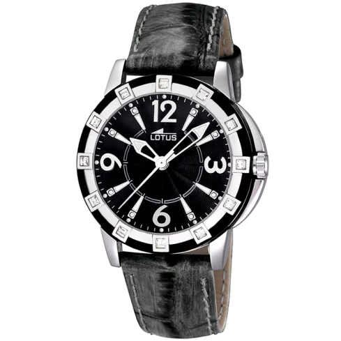 Дамски ръчен часовник с кварцов механизъм - корпус от Стомана - Естествена кожа - цвят Черен Черен