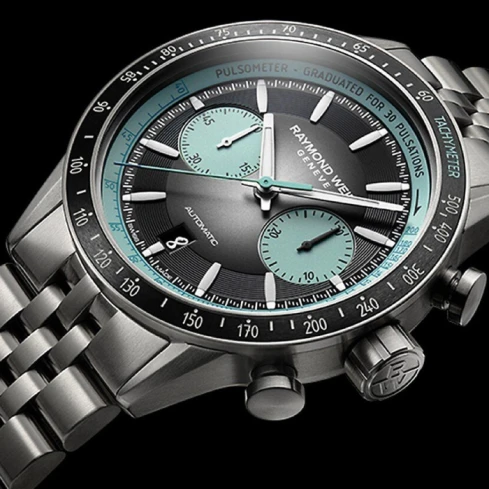 Мъжки ръчен часовник с автоматичен механизъм - корпус от Титан - Титаниева верижка - цвят Черен Син