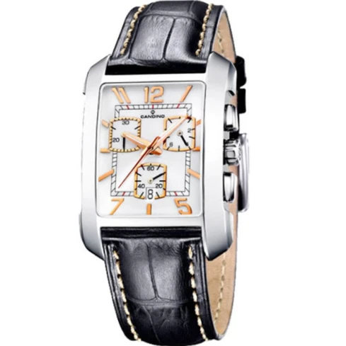 Мъжки ръчен часовник с кварцов механизъм - корпус от Стомана - Естествена кожа - цвят Бял