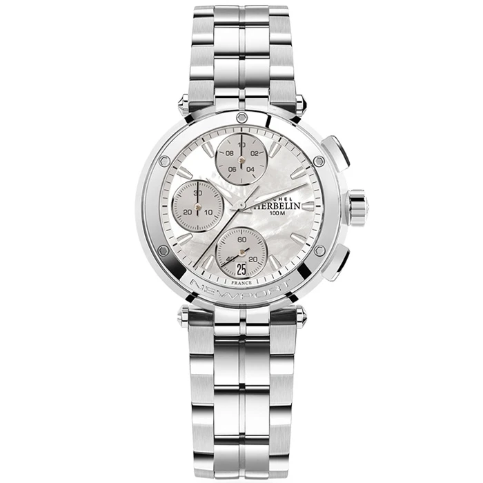 Дамски ръчен часовник с кварцов механизъм - корпус от Стомана - Стоманена верижка - цвят Седеф Сив