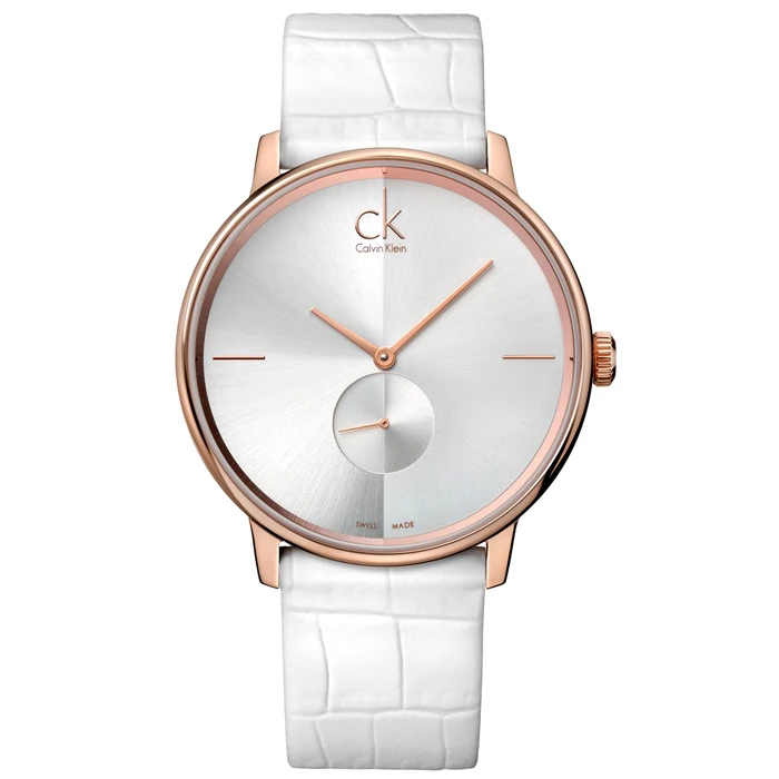 Дамски ръчен часовник с кварцов механизъм - корпус от Стомана - Естествена кожа - цвят Сребрист Бял