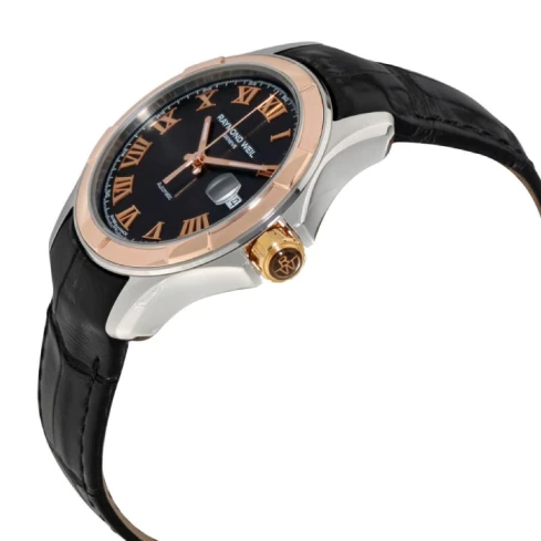 Мъжки ръчен часовник с автоматичен механизъм - корпус от Стомана - Естествена кожа - цвят Син Черен