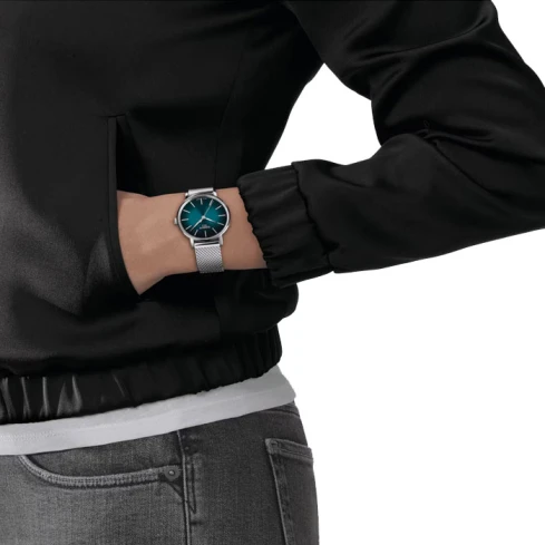 Дамски ръчен часовник с кварцов механизъм - корпус от Стомана - Меш - цвят Тюркоаз Сив