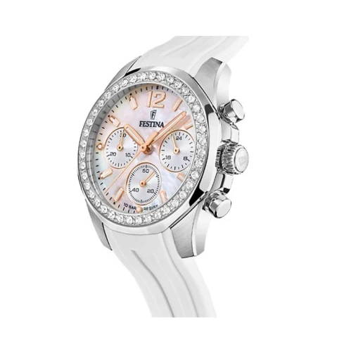 Дамски ръчен часовник с кварцов механизъм - корпус от Стомана - Силиконова каишка - цвят Седеф Бял