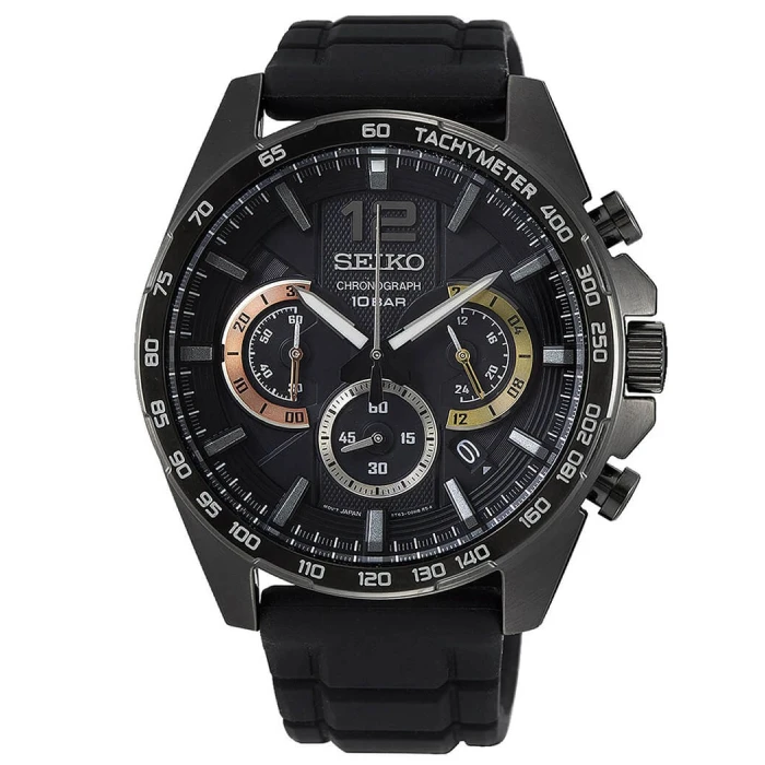 Мъжки ръчен часовник с кварцов механизъм - корпус от Стомана - Силиконова каишка - цвят Черен Черен