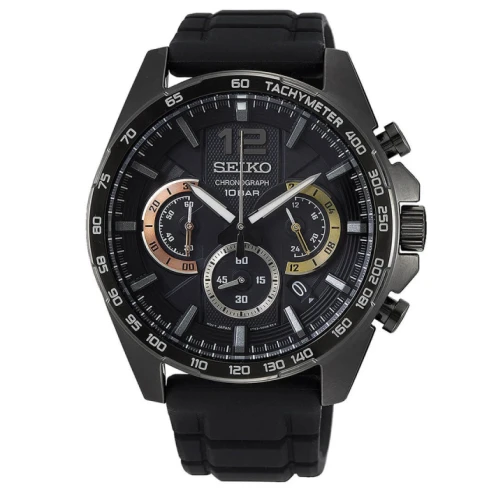 Мъжки ръчен часовник с кварцов механизъм - корпус от Стомана - Силиконова каишка - цвят Черен Черен