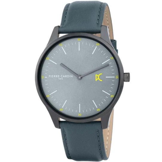 Мъжки ръчен часовник с кварцов механизъм - корпус от Стомана - Естествена кожа - цвят Сив Зелен