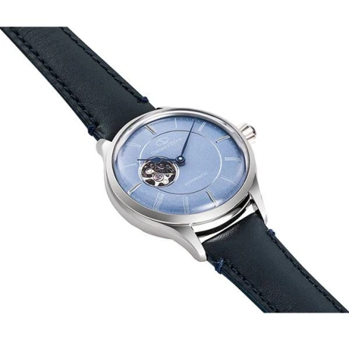 Дамски ръчен часовник с автоматичен механизъм - корпус от Стомана - Естествена кожа - цвят Син