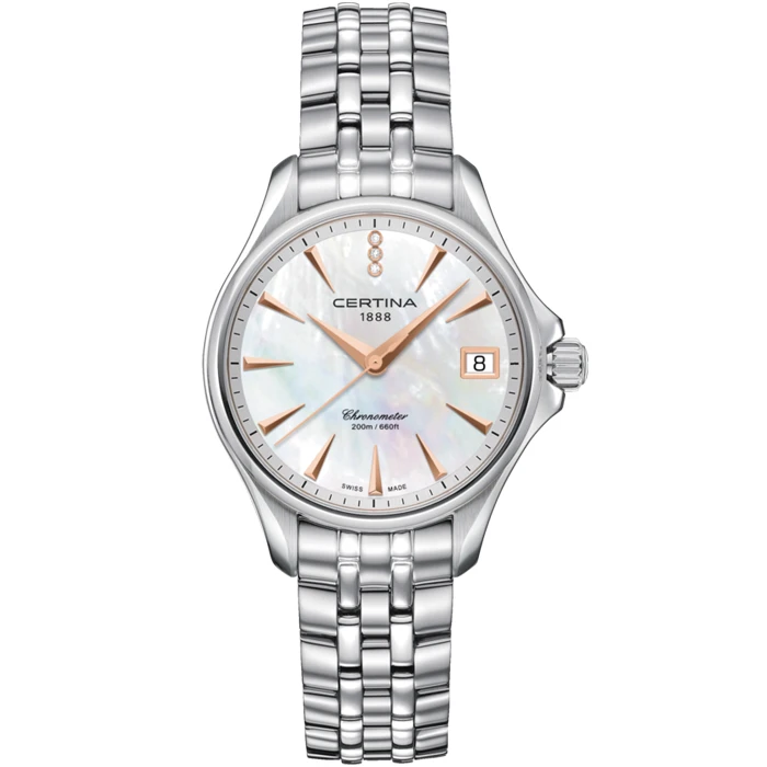 Дамски ръчен часовник с кварцов механизъм - корпус от Стомана - Стоманена верижка - цвят Седеф Сив