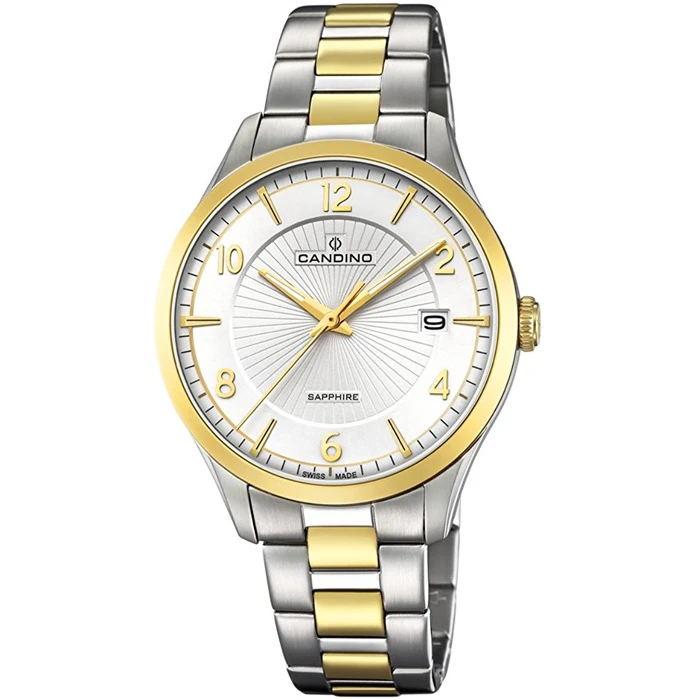 Candino C4631/1 Athletic Chic - Мъжки ръчен часовник с кварцов механизъм - корпус от Стомана - Стоманена верижка - цвят Бял Злато