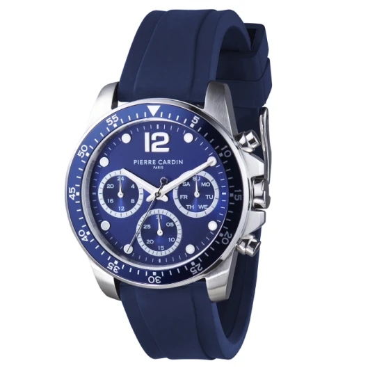 Мъжки ръчен часовник с кварцов механизъм - корпус от Стомана - Каучук - цвят Син