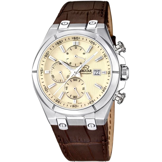 Мъжки ръчен часовник с кварцов механизъм - корпус от Стомана - Естествена кожа - цвят Шампанско Кафяв