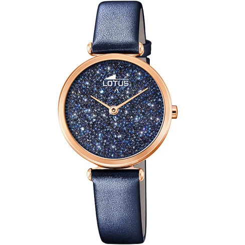 Дамски ръчен часовник с кварцов механизъм - корпус от Стомана - Естествена кожа - цвят Син Син