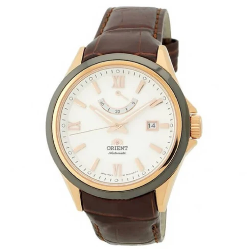 Мъжки ръчен часовник с автоматичен механизъм - корпус от Стомана - Естествена кожа - цвят Бял Кафяв